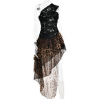 Leopard Patchwork Lace Dress One Shoulder With Ruffle Sheer Elegance