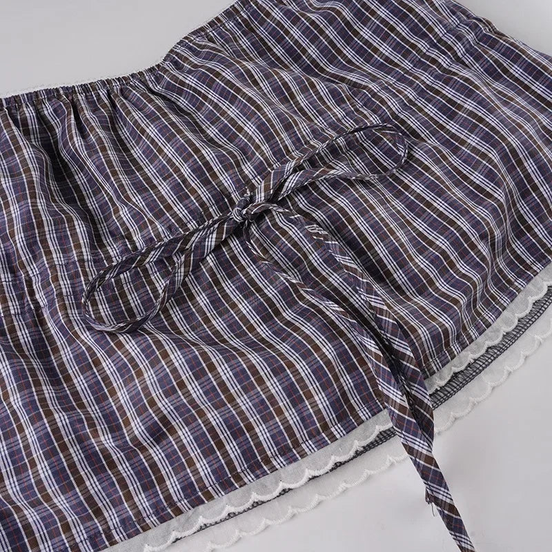 Plaid Streetwear Set With Cropped Shirt And Mini Skirt
