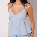 Boho Vintage Badydoll Tie Open Back Halter Peplum Top