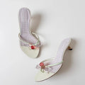 Candy Color Beaded Bow Sandals With Glass Ball Thong Open Toe Cat Heel Slip On Mules