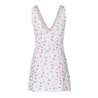 Cherry Print Straps Backless Draped Mini Dress