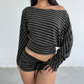 Striped Off Shoulder Crop Top Two Piece Set