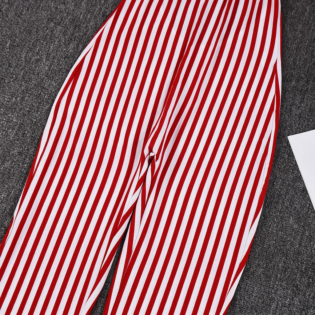 Red Striped Print Backless Halter Playsuit