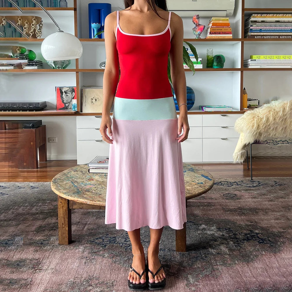 Colorful Spaghetti Strap Maxi Dress Slim Backless Sundress