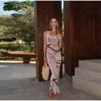 Sheer Mesh Body con Maxi Dress With Print