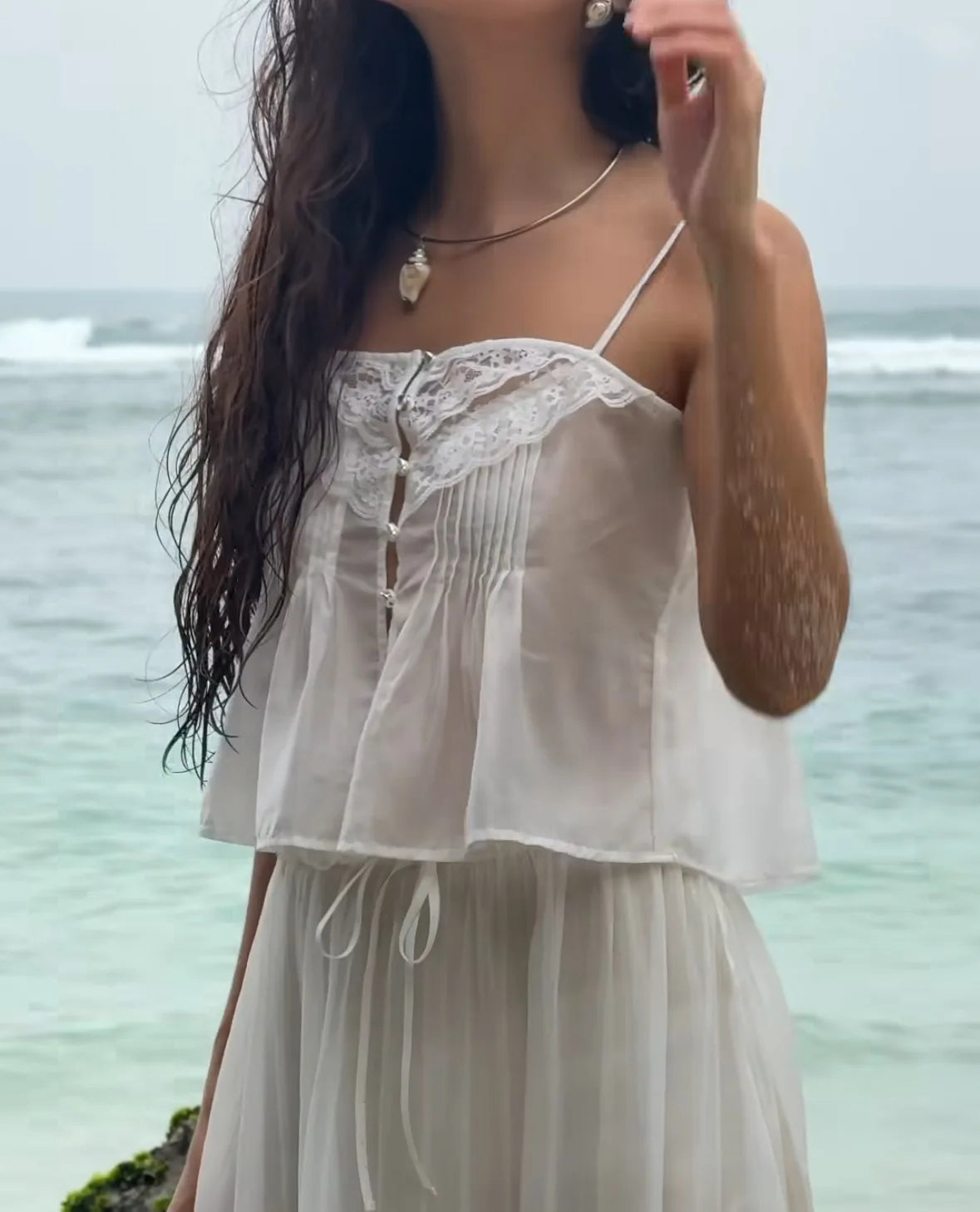 Lace Strap Boho Camisole Top Sheer Cotton Rayon Sleeveless