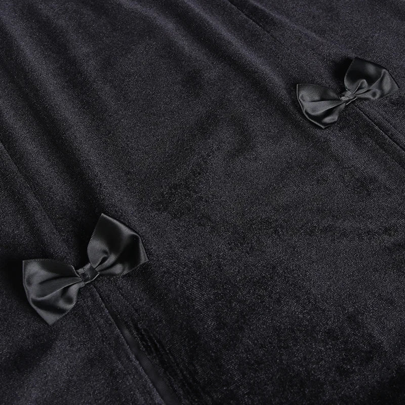 Punk High Waist Skirt With Bow Side Split Knee Length