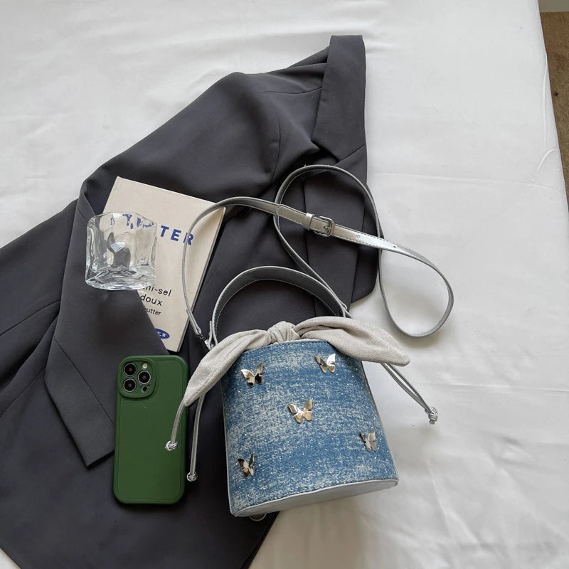 Sweet Butterfly Denim Mini Crossbody Bag