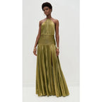 Off Shoulder Corset Halter Evening Gown With Slit