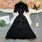 Vintage Inspired Turn Down Collar Knit Maxi Shirt Dress