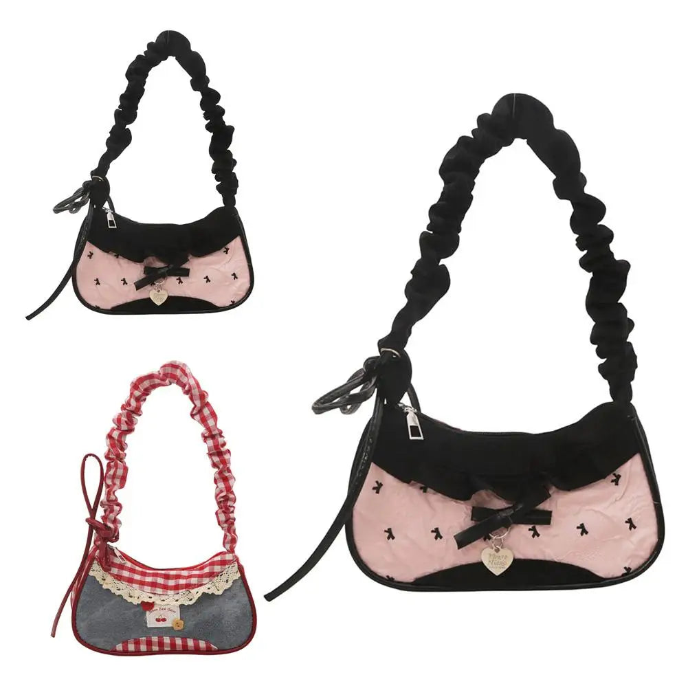 Lace Ribbon Tote With Stretchable Shoulder Strap Handbag