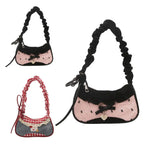 Lace Ribbon Tote With Stretchable Shoulder Strap Handbag