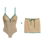 Women's Plaid One-Piece Swimsuit with Separate Two-Piece