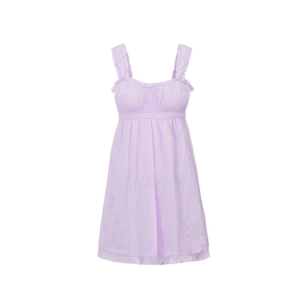 Ruffles Hem Babydoll A-line Dress Vintage Eyelet Mini Dress