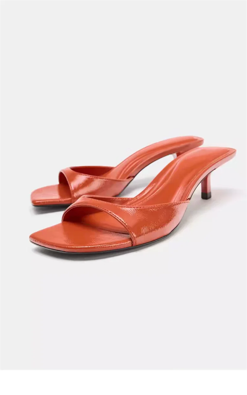 Leather Gladiator Sandals With Square Toe Low Heel