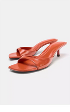 Leather Gladiator Sandals With Square Toe Low Heel