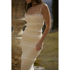Elegant Formal Beige Slim Maxi Spaghetti Strap Wed Bride Dress