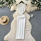 French Style Lace Knit Sleeveless Bodycon Maxi Dress