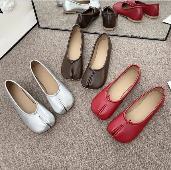 Tabi Style Leather Flats For Women Cozy Split Toe Slip On Shoes