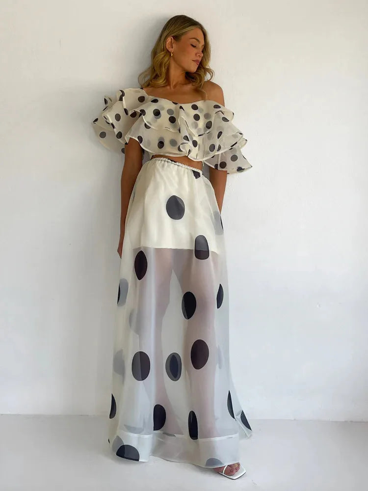 Sexy Print Asymmetrical Hem Long Skirt Set Fashionable Sleeveless Women's Polyester Fabric Casual Leisure Suit