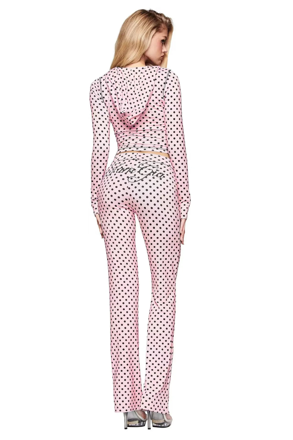 Two Piece Slim Fit Letter Print Hooded Zipper Jacket And Pants Set Open Thread Design