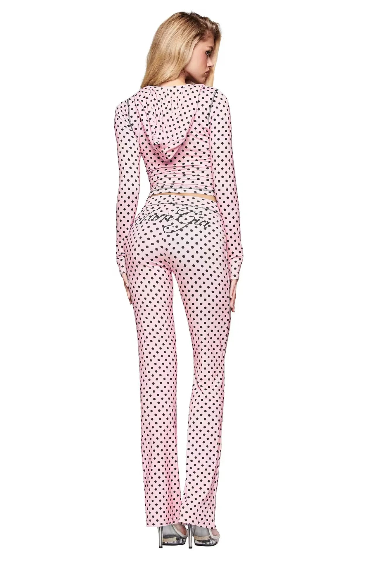 Two Piece Slim Fit Letter Print Hooded Zipper Jacket And Pants Set Open Thread Design