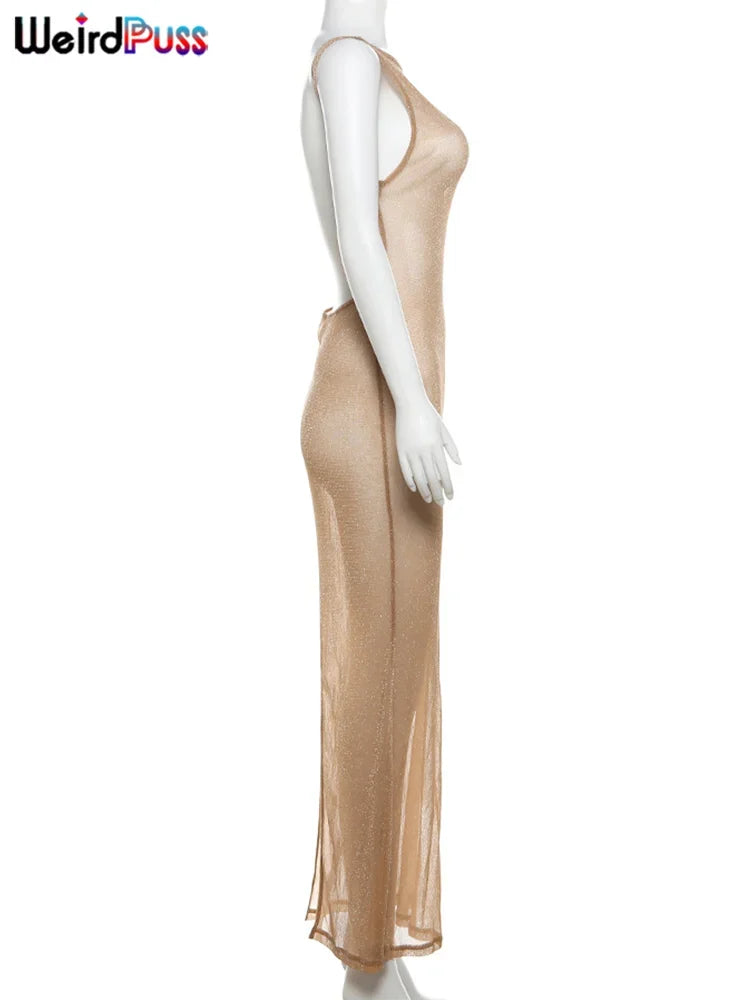 See Through Glitter Backless Dress l