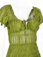 Vibrant Lace Up Back A Line Dress With Short Sleeves