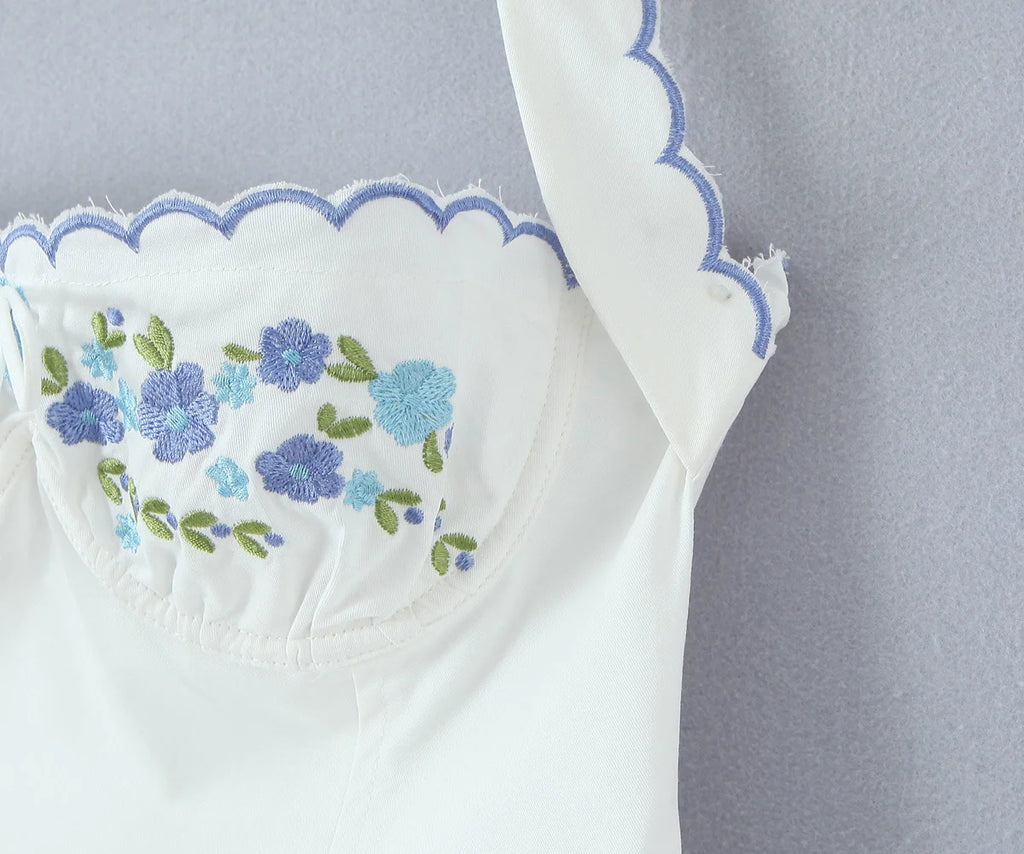 Backless Halter Embroidered White Dress For Women Elegant A Line Mini Dress
