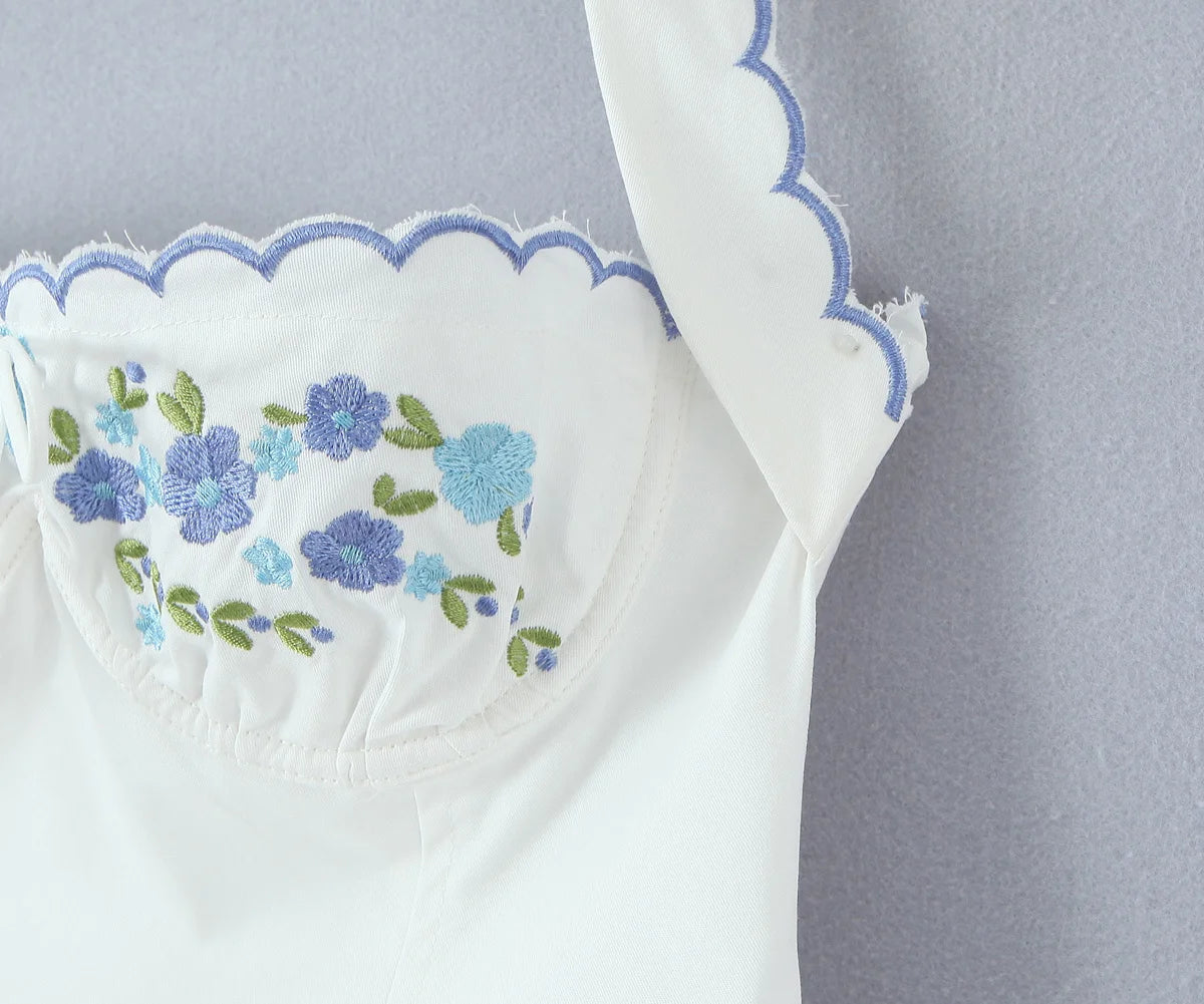 Backless Halter Embroidered White Dress For Women Elegant A Line Mini Dress