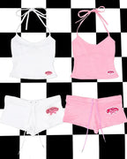 Graphic Letter Print Crop Top With Shorts Grunge Streetwear Vibe
