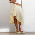 Soft Ruffle High Waist Midi Skirt With Asymmetrical Hem
