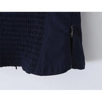 Women's Navy Blue Bustier Blouse With White Patchwork Lace-Up Front