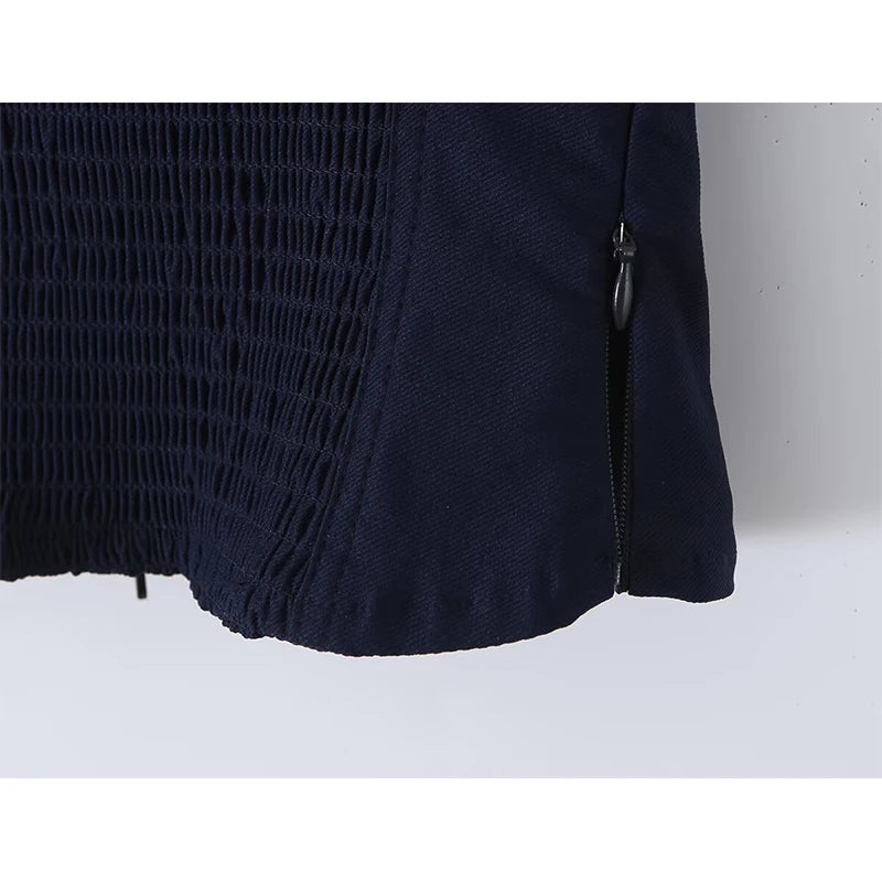 Women's Navy Blue Bustier Blouse With White Patchwork Lace-Up Front
