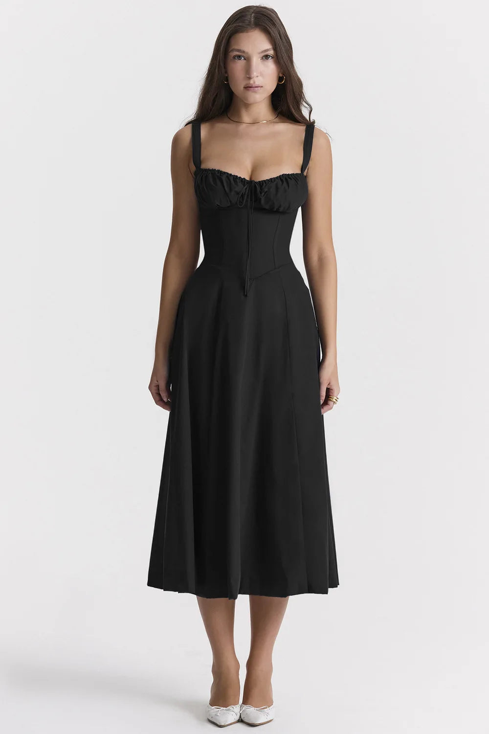 Spaghetti Strap Maxi Dress With Wrap Bow Lace Up Front Elegant Long Gown