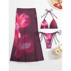 Flowers Printed With Skirt Halter Bikini Three-pieces Bikini set