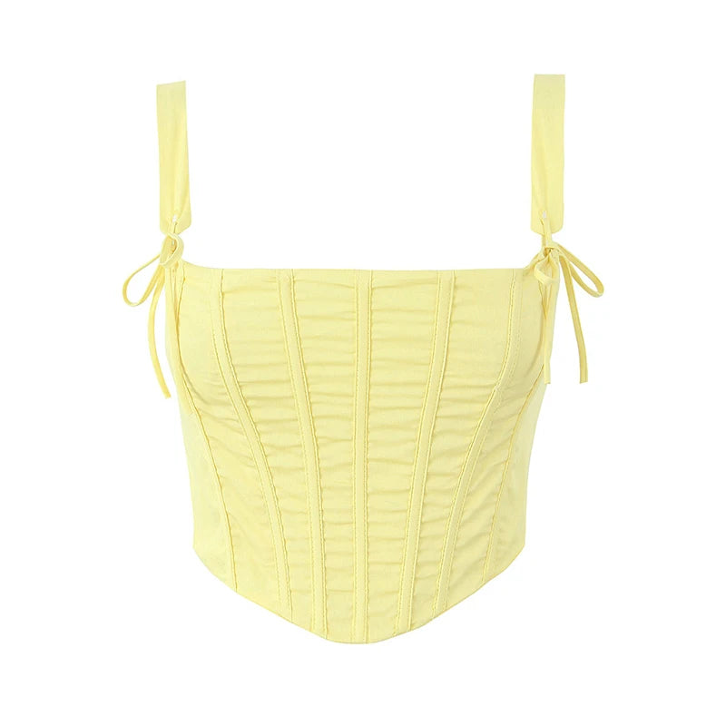 Sunny Chic Yellow Crop Cami Top With Back Zipper Slim Fit