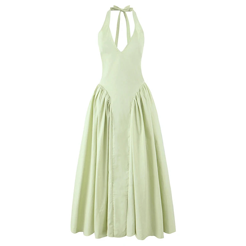 Backless Halter Midi Dress For Women Elegant A Line