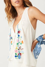 Cotton Floral Embroidered Tank Top Sleeveless Blouse