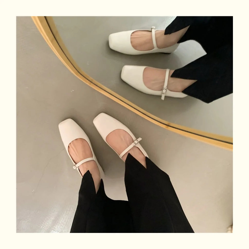 Mary Jane Flats With Square Toe Buckle Strap Retro Styled Women's Shoes