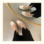 Mary Jane Flats With Square Toe Buckle Strap Retro Styled Women's Shoes