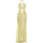 Sheer Halter Gown With Chain Detailing Backless Sleeveless