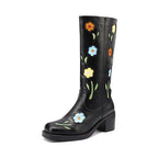 Floral Embroidered Block Heel Boots