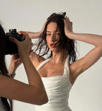 Ruched Halter Backless Top Double Layer