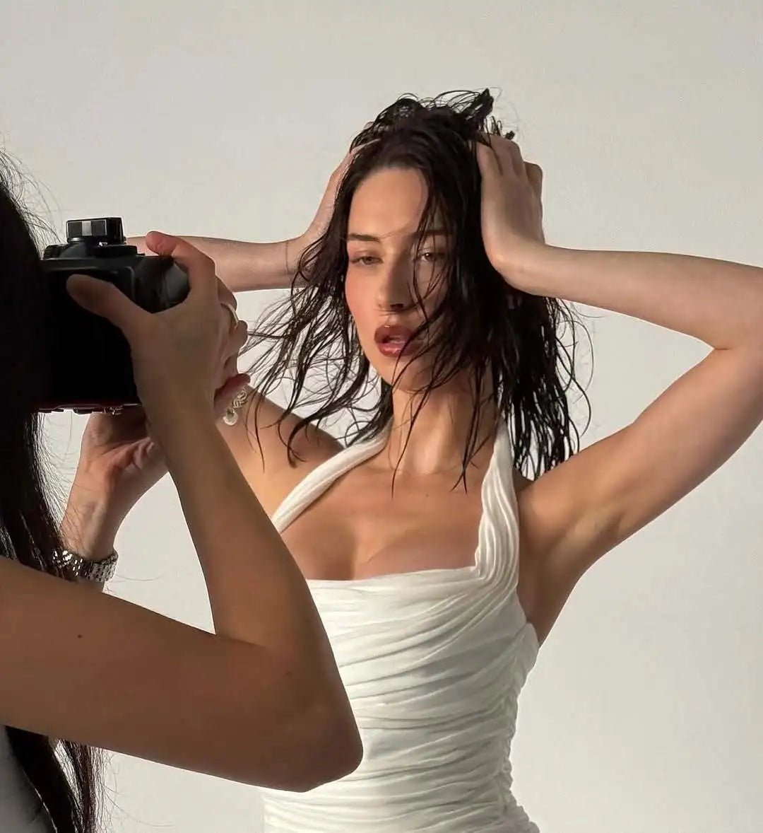 Ruched Halter Backless Top Double Layer
