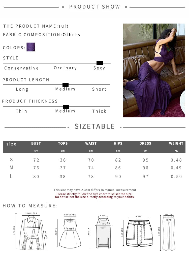 Sultry Slash Neck Two Piece Set With Backless Crop Top And Elastic Waist Maxi Skirt