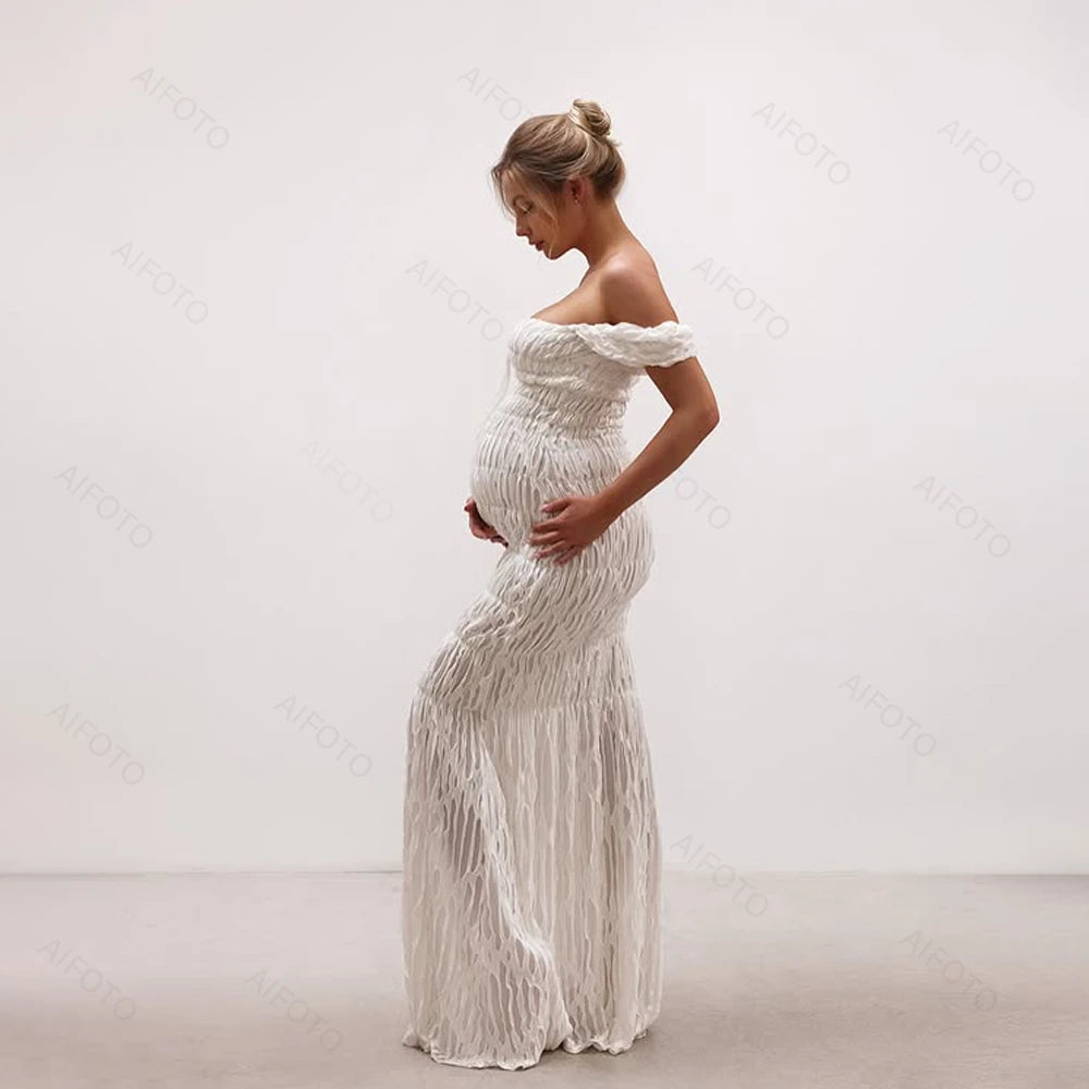 Elegant Maternity Pleated Maxi Gown With Flattering