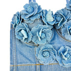 Handmade Beaded Flower Embellishment Denim Corset Vest Top