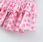 Flower Print Corset Ruched Elastic Body Sling Mini Square Collar Ruffles Hem Dress