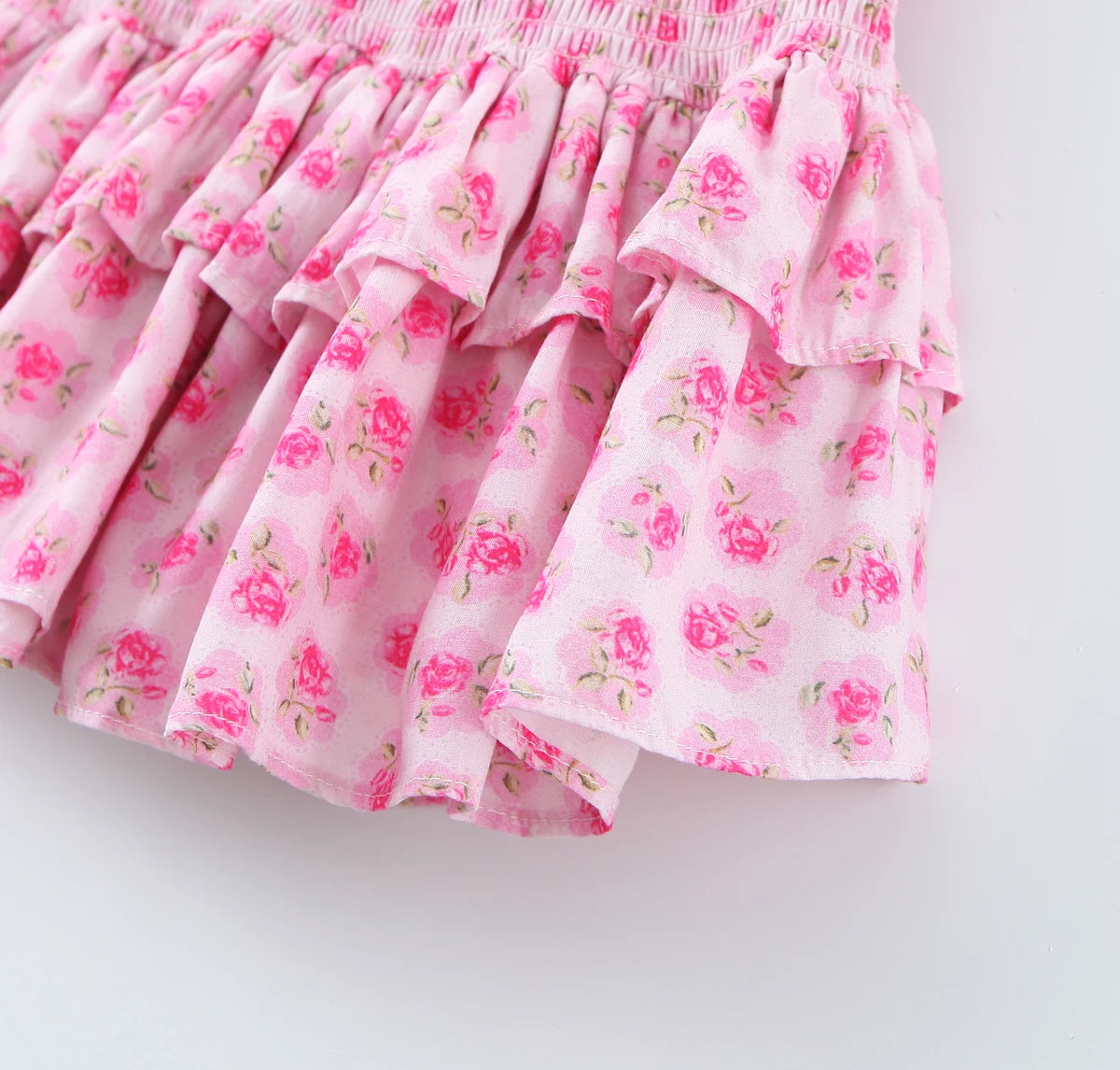 Flower Print Corset Ruched Elastic Body Sling Mini Square Collar Ruffles Hem Dress